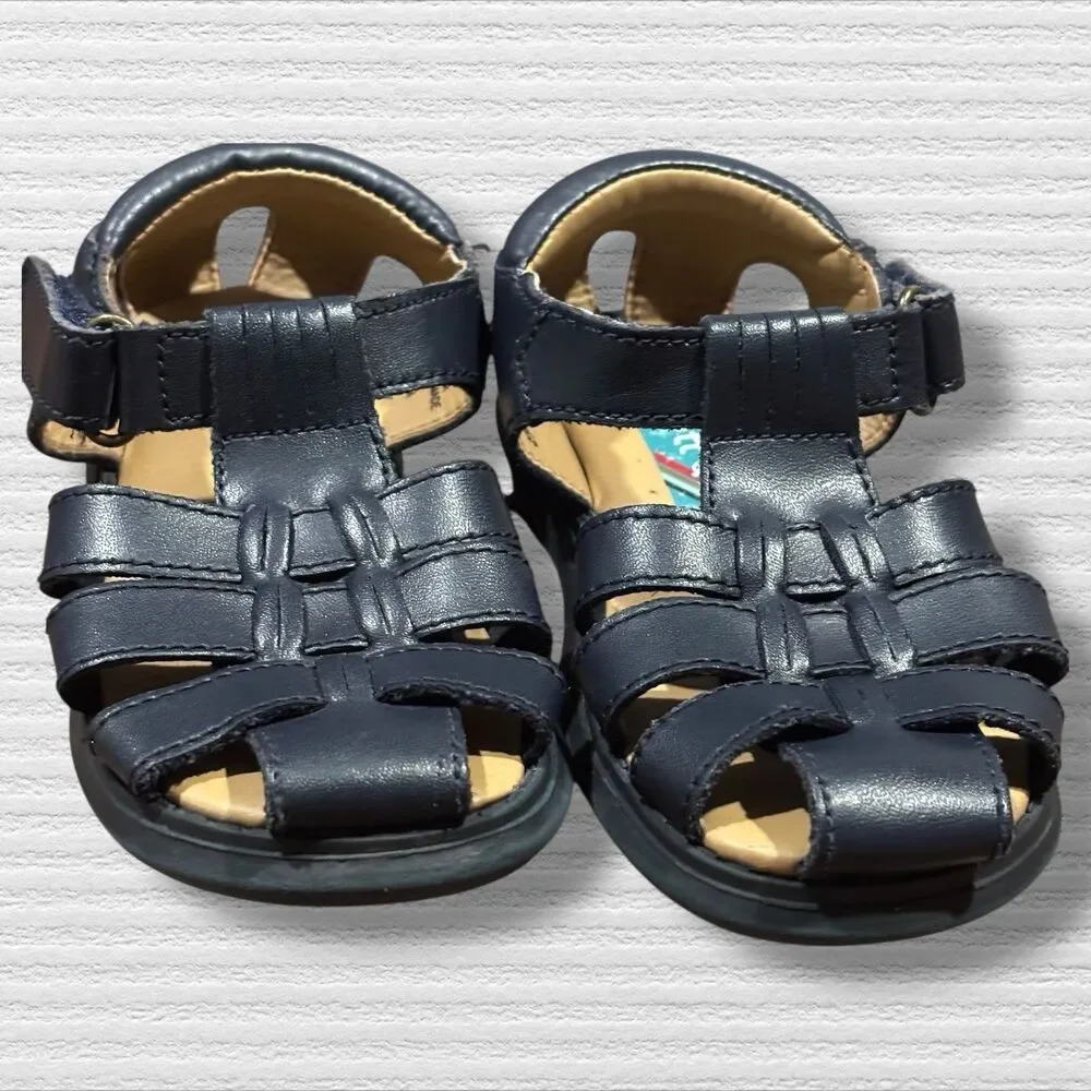 Scott David Toddler Boy Sandals 8M Navy Leather Fisherman Sailor Style